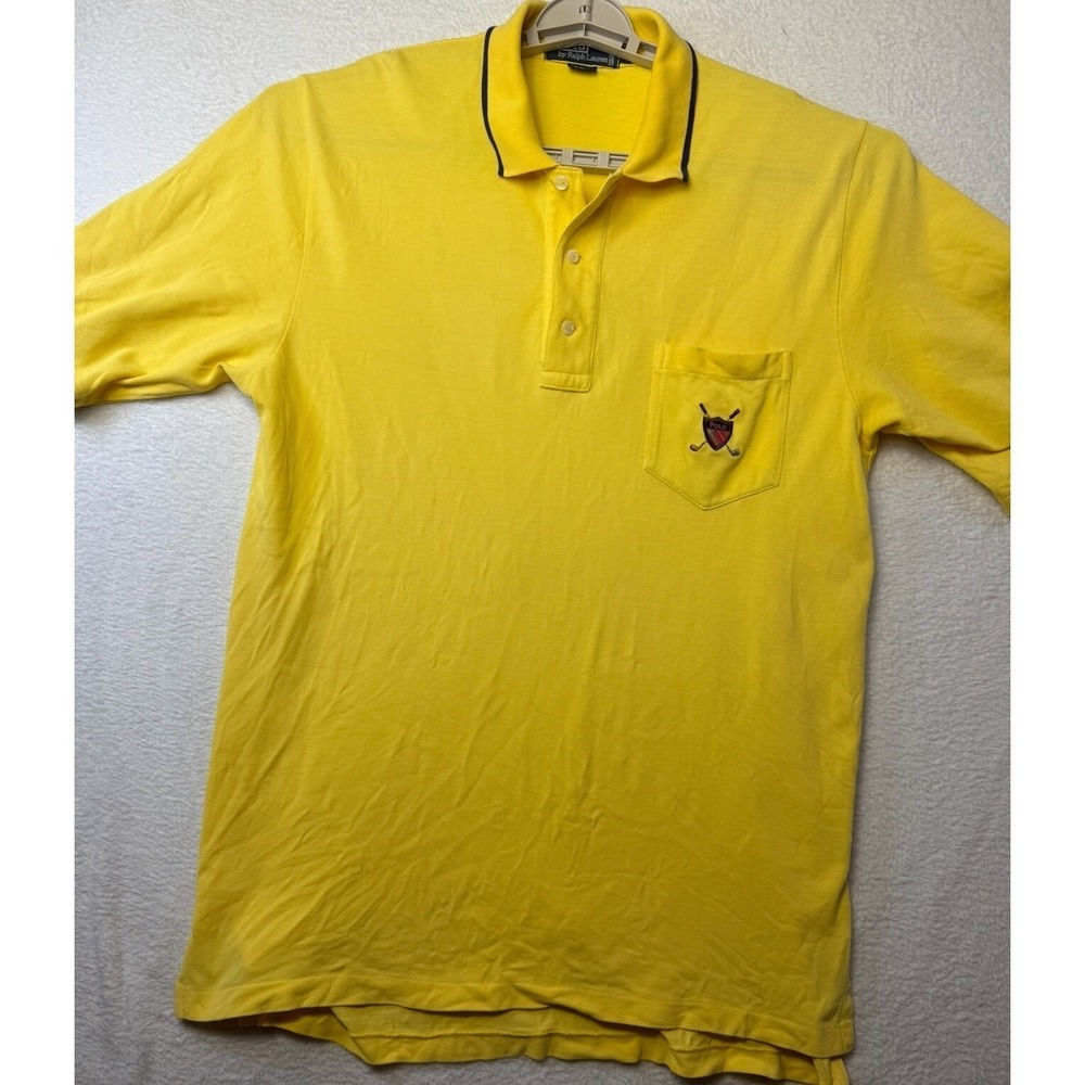 Polo Ralph Lauren Polo Shirt Mens Large Yellow Golf Crest Pocket Pique Short Slv